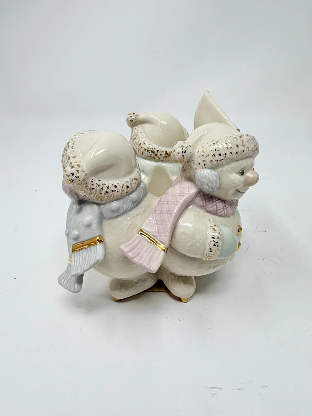 Lenox Snowlight Skating By Candlelight Pair of 2 Candlesticks Snowmen Trio